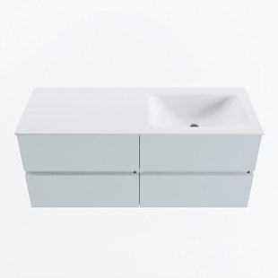 MONDIAZ VICA 120cm badmeubel onderkast Clay 4 lades. Wastafel CLOUD rechts zonder kraangat, kleur Talc.