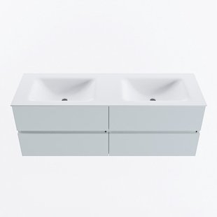 MONDIAZ VICA 140cm badmeubel onderkast Clay 4 lades. Wastafel CLOUD dubbel 2 kraangaten, kleur Talc.