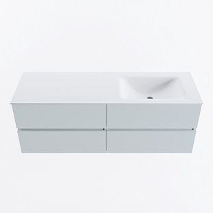 MONDIAZ VICA 140cm badmeubel onderkast Clay 4 lades. Wastafel CLOUD rechts zonder kraangat, kleur Talc.