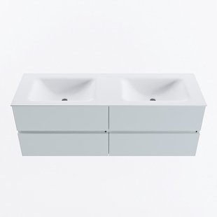 MONDIAZ VICA 140cm badmeubel onderkast Clay 4 lades. Wastafel CLOUD dubbel zonder kraangat, kleur Talc.