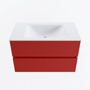 MONDIAZ VICA 80cm badmeubel onderkast Fire 2 lades. Wastafel CLOUD midden 1 kraangat, kleur Talc.