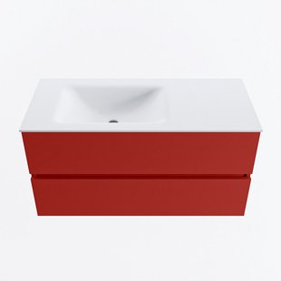 MONDIAZ VICA 100cm badmeubel onderkast Fire 2 lades. Wastafel CLOUD links zonder kraangat, kleur Talc.