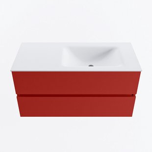 MONDIAZ VICA 100cm badmeubel onderkast Fire 2 lades. Wastafel CLOUD rechts zonder kraangat, kleur Talc.