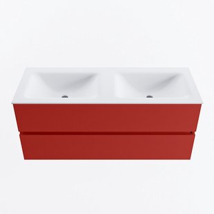 MONDIAZ VICA 120cm badmeubel onderkast Fire 2 lades. Wastafel CLOUD dubbel 2 kraangaten, kleur Talc.