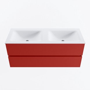 MONDIAZ VICA 120cm badmeubel onderkast Fire 2 lades. Wastafel CLOUD dubbel zonder kraangat, kleur Talc.