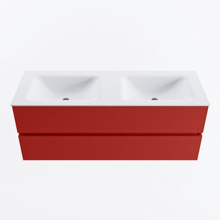 MONDIAZ VICA 130cm badmeubel onderkast Fire 2 lades. Wastafel CLOUD dubbel zonder kraangat, kleur Talc.