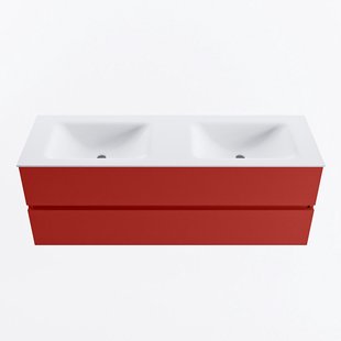 MONDIAZ VICA 140cm badmeubel onderkast Fire 2 lades. Wastafel CLOUD dubbel 2 kraangaten, kleur Talc.