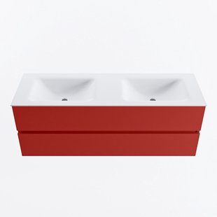 MONDIAZ VICA 140cm badmeubel onderkast Fire 2 lades. Wastafel CLOUD dubbel zonder kraangat, kleur Talc.