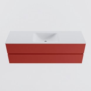 MONDIAZ VICA 150cm badmeubel onderkast Fire 2 lades. Wastafel CLOUD midden zonder kraangat, kleur Talc.