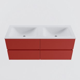 MONDIAZ VICA 120cm badmeubel onderkast Fire 4 lades. Wastafel CLOUD dubbel zonder kraangat, kleur Talc.