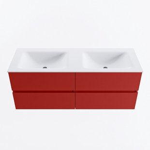 MONDIAZ VICA 130cm badmeubel onderkast Fire 4 lades. Wastafel CLOUD dubbel 2 kraangaten, kleur Talc.