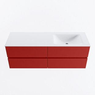 MONDIAZ VICA 140cm badmeubel onderkast Fire 4 lades. Wastafel CLOUD rechts zonder kraangat, kleur Talc.