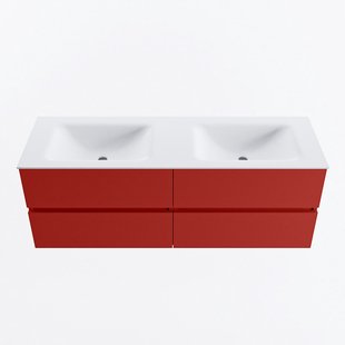 MONDIAZ VICA 140cm badmeubel onderkast Fire 4 lades. Wastafel CLOUD dubbel zonder kraangat, kleur Talc.