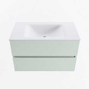 MONDIAZ VICA 80cm badmeubel onderkast Greey 2 lades. Wastafel CLOUD midden 1 kraangat, kleur Talc.