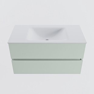 MONDIAZ VICA 90cm badmeubel onderkast Greey 2 lades. Wastafel CLOUD midden 1 kraangat, kleur Talc.