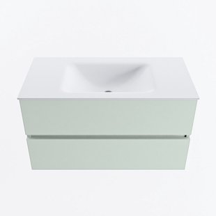 MONDIAZ VICA 90cm badmeubel onderkast Greey 2 lades. Wastafel CLOUD midden zonder kraangat, kleur Talc.