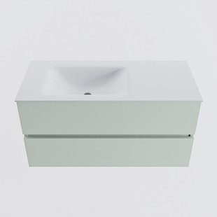 MONDIAZ VICA 100cm badmeubel onderkast Greey 2 lades. Wastafel CLOUD links zonder kraangat, kleur Talc.