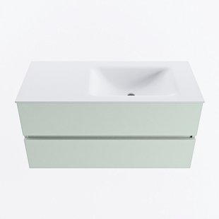 MONDIAZ VICA 100cm badmeubel onderkast Greey 2 lades. Wastafel CLOUD rechts zonder kraangat, kleur Talc.