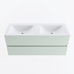 MONDIAZ VICA 120cm badmeubel onderkast Greey 2 lades. Wastafel CLOUD dubbel zonder kraangat, kleur Talc.