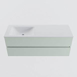 MONDIAZ VICA 130cm badmeubel onderkast Greey 2 lades. Wastafel CLOUD links zonder kraangat, kleur Talc.