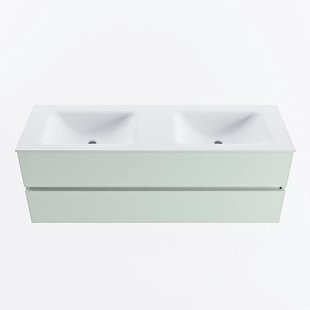 MONDIAZ VICA 140cm badmeubel onderkast Greey 2 lades. Wastafel CLOUD dubbel 2 kraangaten, kleur Talc.