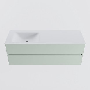 MONDIAZ VICA 140cm badmeubel onderkast Greey 2 lades. Wastafel CLOUD links zonder kraangat, kleur Talc.