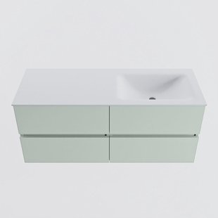 MONDIAZ VICA 120cm badmeubel onderkast Greey 4 lades. Wastafel CLOUD rechts 1 kraangat, kleur Talc.