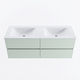 MONDIAZ VICA 130cm badmeubel onderkast Greey 4 lades. Wastafel CLOUD dubbel 2 kraangaten, kleur Talc.