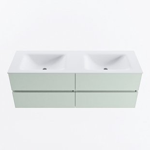 MONDIAZ VICA 140cm badmeubel onderkast Greey 4 lades. Wastafel CLOUD dubbel 2 kraangaten, kleur Talc.