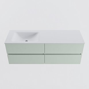 MONDIAZ VICA 140cm badmeubel onderkast Greey 4 lades. Wastafel CLOUD links zonder kraangat, kleur Talc.