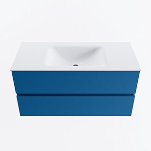 MONDIAZ VICA 100cm badmeubel onderkast Jeans 2 lades. Wastafel CLOUD midden 1 kraangat, kleur Talc.