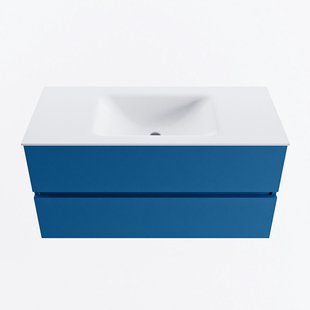 MONDIAZ VICA 100cm badmeubel onderkast Jeans 2 lades. Wastafel CLOUD midden zonder kraangat, kleur Talc.