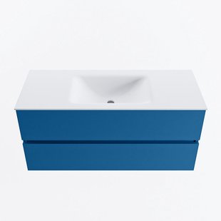 MONDIAZ VICA 110cm badmeubel onderkast Jeans 2 lades. Wastafel CLOUD midden 1 kraangat, kleur Talc.