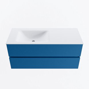 MONDIAZ VICA 110cm badmeubel onderkast Jeans 2 lades. Wastafel CLOUD links 1 kraangat, kleur Talc.