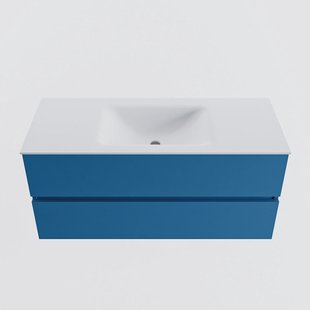 MONDIAZ VICA 110cm badmeubel onderkast Jeans 2 lades. Wastafel CLOUD midden zonder kraangat, kleur Talc.