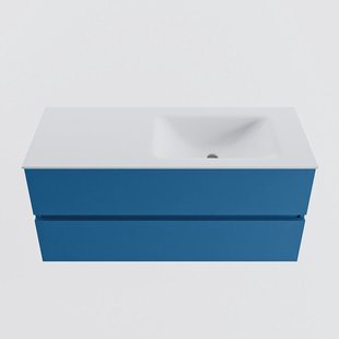 MONDIAZ VICA 110cm badmeubel onderkast Jeans 2 lades. Wastafel CLOUD rechts zonder kraangat, kleur Talc.