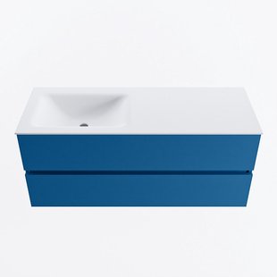 MONDIAZ VICA 120cm badmeubel onderkast Jeans 2 lades. Wastafel CLOUD links 1 kraangat, kleur Talc.