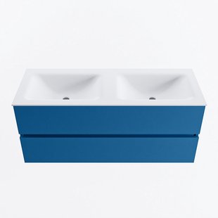 MONDIAZ VICA 120cm badmeubel onderkast Jeans 2 lades. Wastafel CLOUD dubbel 2 kraangaten, kleur Talc.