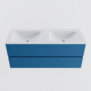 MONDIAZ VICA 120cm badmeubel onderkast Jeans 2 lades. Wastafel CLOUD dubbel zonder kraangat, kleur Talc.