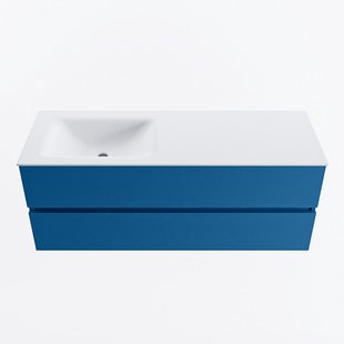 MONDIAZ VICA 130cm badmeubel onderkast Jeans 2 lades. Wastafel CLOUD links zonder kraangat, kleur Talc.