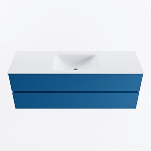 MONDIAZ VICA 140cm badmeubel onderkast Jeans 2 lades. Wastafel CLOUD midden 1 kraangat, kleur Talc.