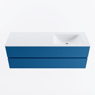 MONDIAZ VICA 140cm badmeubel onderkast Jeans 2 lades. Wastafel CLOUD rechts zonder kraangat, kleur Talc.