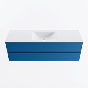 MONDIAZ VICA 150cm badmeubel onderkast Jeans 2 lades. Wastafel CLOUD midden 1 kraangat, kleur Talc.