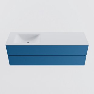 MONDIAZ VICA 150cm badmeubel onderkast Jeans 2 lades. Wastafel CLOUD links 1 kraangat, kleur Talc.