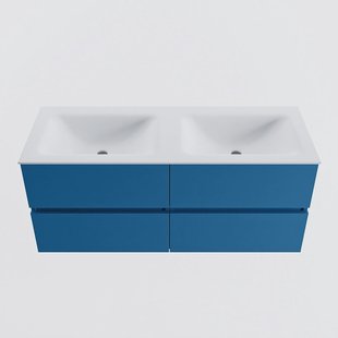 MONDIAZ VICA 120cm badmeubel onderkast Jeans 4 lades. Wastafel CLOUD dubbel 2 kraangaten, kleur Talc.