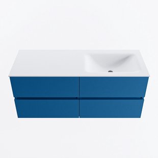 MONDIAZ VICA 120cm badmeubel onderkast Jeans 4 lades. Wastafel CLOUD rechts zonder kraangat, kleur Talc.