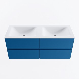 MONDIAZ VICA 120cm badmeubel onderkast Jeans 4 lades. Wastafel CLOUD dubbel zonder kraangat, kleur Talc.