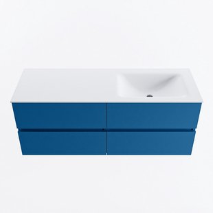 MONDIAZ VICA 130cm badmeubel onderkast Jeans 4 lades. Wastafel CLOUD rechts 1 kraangat, kleur Talc.
