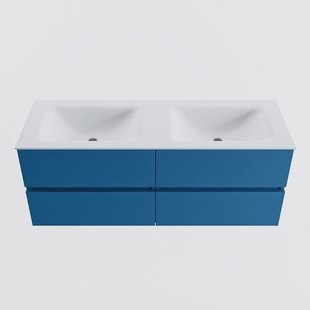 MONDIAZ VICA 130cm badmeubel onderkast Jeans 4 lades. Wastafel CLOUD dubbel 2 kraangaten, kleur Talc.