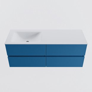 MONDIAZ VICA 130cm badmeubel onderkast Jeans 4 lades. Wastafel CLOUD links zonder kraangat, kleur Talc.